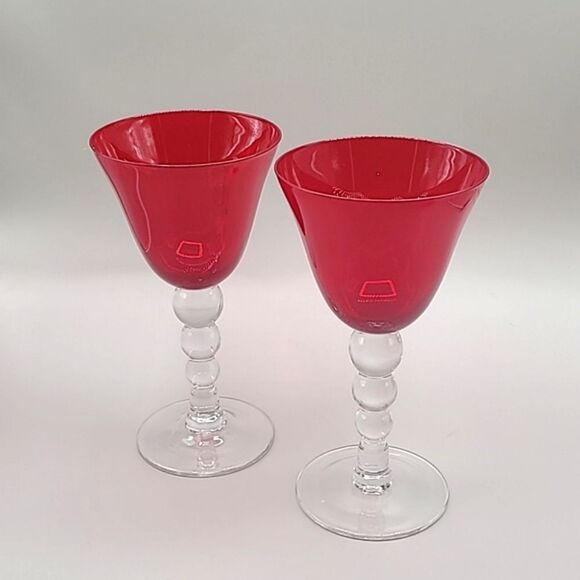 Vintage Ruby Red Fluted Wine Glasses, Set of 2 - Picture 1 of 5